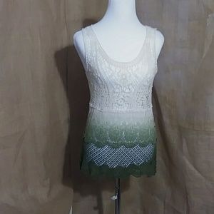 SALE - Ombre Olive Crocheted Shirt Tank Coachella Small EUC